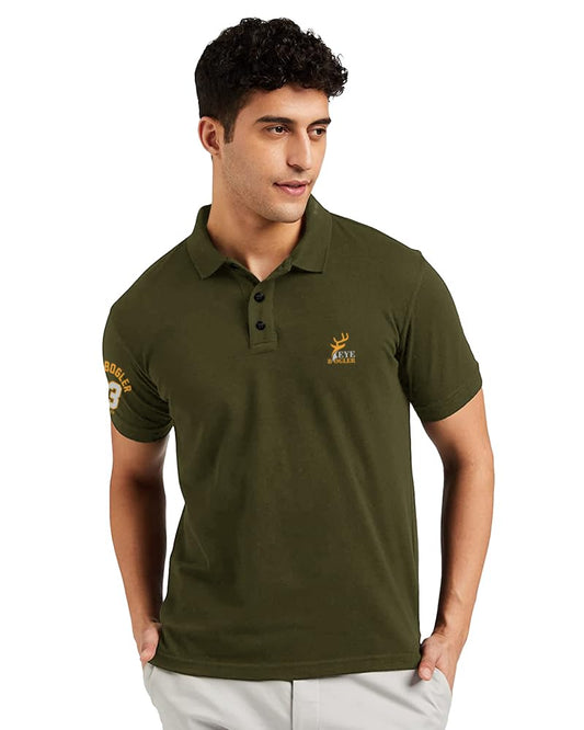 Eyebogler Regular Fit Mens Polo Neck Half Sleeve Soild Casual Tshirt Olive Green
