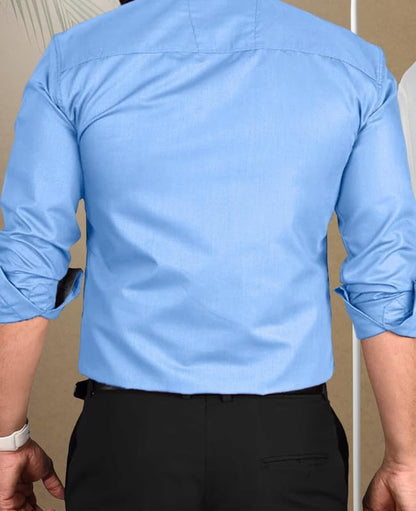 Pinkmint Men Cotton Soild Spread Collar Long Sleeve Shirt Formal Wear Blue
