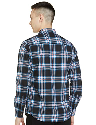The Indian Garage Co Men Black Checkered Slim Fit Cotton Casual Shirt