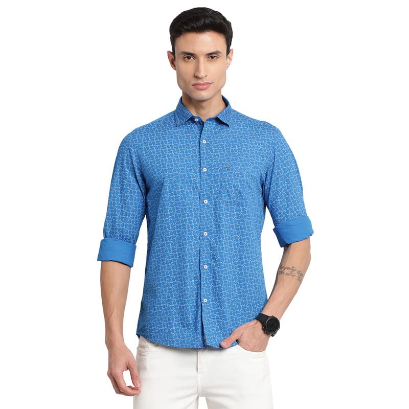 Turtle Men Blue Pure Cotton Printed Slim Fit Casual Shirts