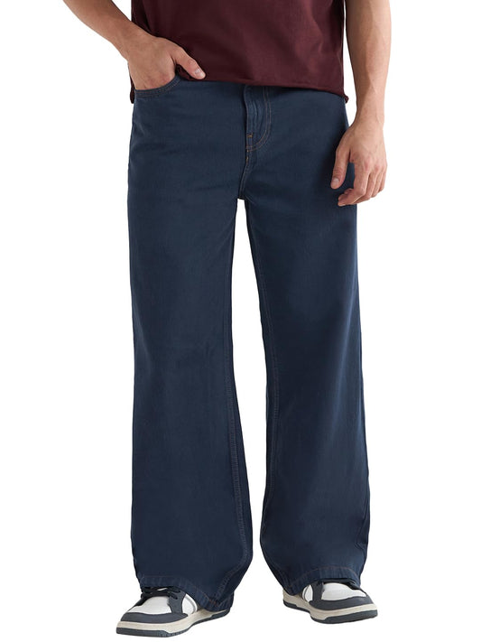 Bewakoof Mens Solid Super Baggy Fit Cotton Jeans_624681_Blue_38
