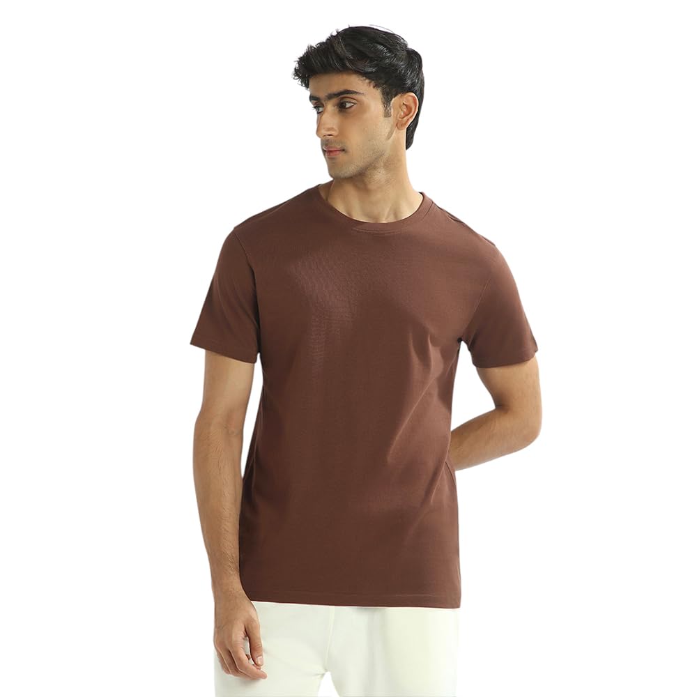 Nobero MenS Solid Regular Fit T-Shirt (1M-Twts-R0007_Chocolate Fondant