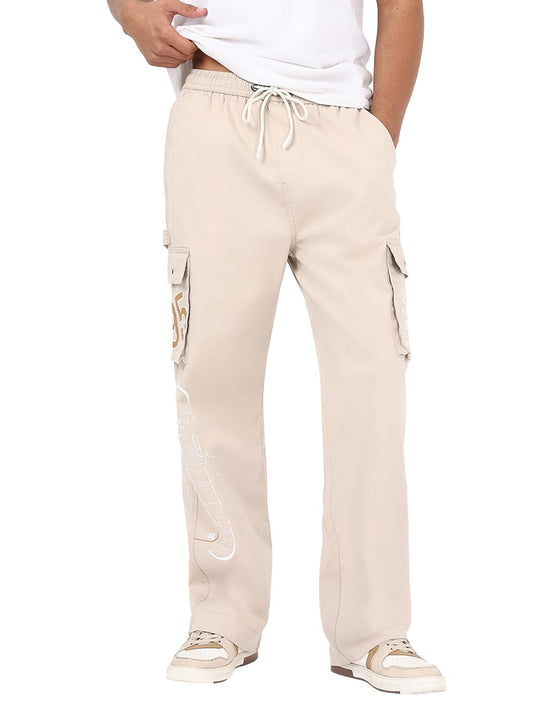 Bewakoof Mens Printed Straight Fit Cotton Lycra Blend Pant_664138_Beige_28