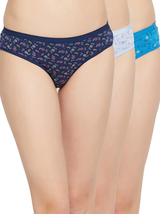 Clovia Womens Cotton Pack of 3 Low Waist Floral Print Bikini Panties (PNC530016_Multicolor_M)