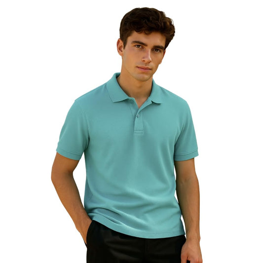 Nobero MenS Solid Regular Fit Polo Shirt (1M-Twpo-R0002-Bl_Aqua Blue
