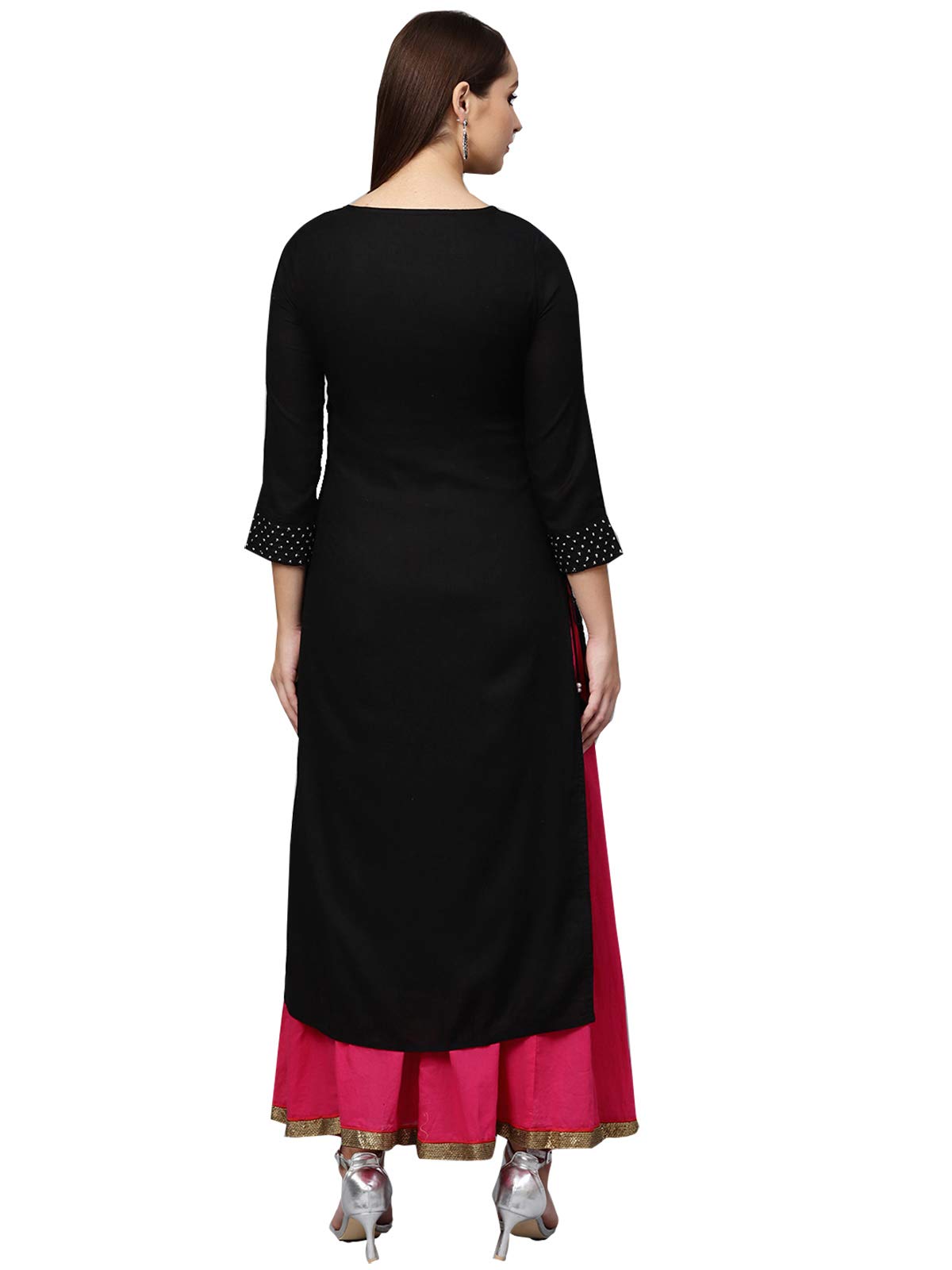 ishin Women's Viscose Rayon Black Embroidered A-Line Kurta