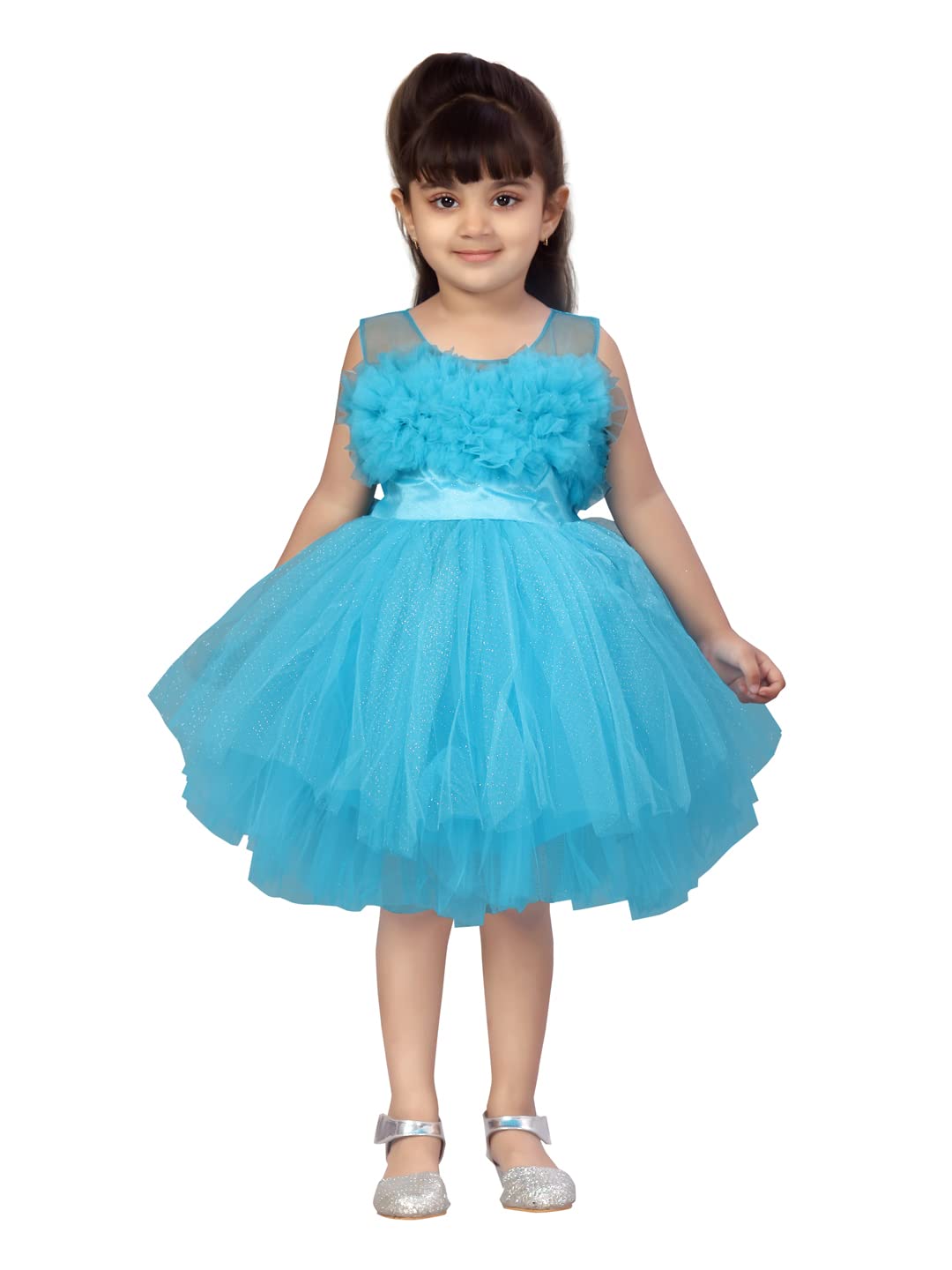 Aarika Girls Firozi Round Neck Solid Frock (FK-1655-FIROZI-26)