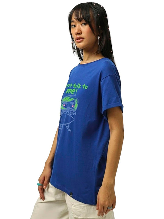 Bewakoof Inside Out Women Graphic Print Boyfriend Fit Half Sleeve Round Neck Cotton Jersey T-Shirt_659701_Blue_XS
