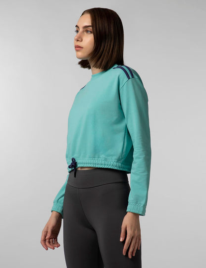 FYLTR Womens Round Neck Drop Shoulder Sweatshirt - Full Sleeve | Elasticated Waist & Cuff | Boxy Fit | Stripe Detailing Tropica