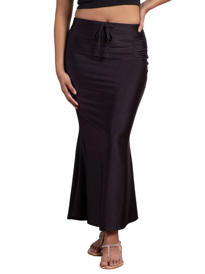 NYKD Everyday Saree Petticoat for Women - Shapewear with Drawstring, Side Slit, Mermaid Cut - Saree Shapewear, NYOE01, BLACK, XX