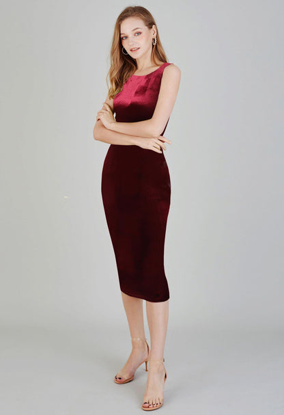 Toochki WomenS Maroon Velvet Solid Bodycon Western Dress | Dresses For Women | A Line Latest Trendy Midi