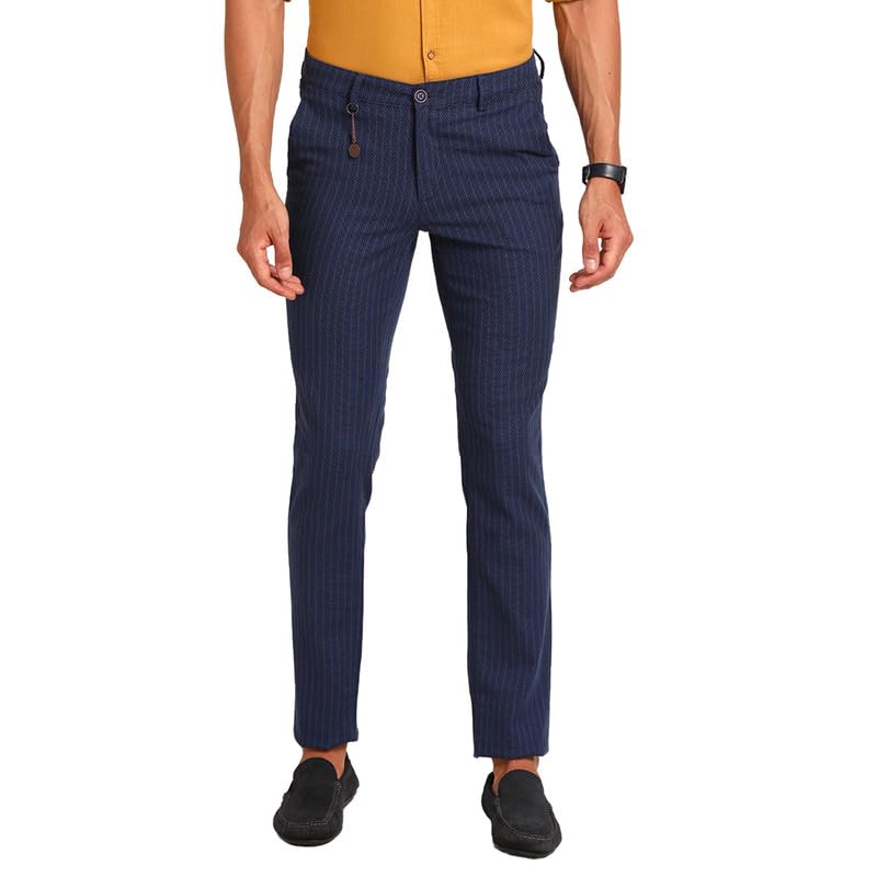 Turtle Men 100% Cotton Indigo Blue Stripe Narrow Fit Casual Trouser