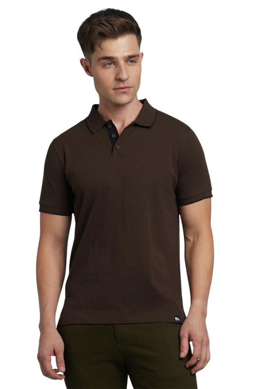 Dennis Lingo Men Solid Cotton Regular Fit Half Sleeves Polo T Shirts Brown