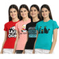 Preneum Womens Cotton Regular Fit Latest Graphic Stylish Printed Short Sleeves Casual T-Shirt || Trending & Style (Pack 4), Red