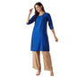 Fabindia Blue Cotton Silk Embroidered Knee Length Kurta