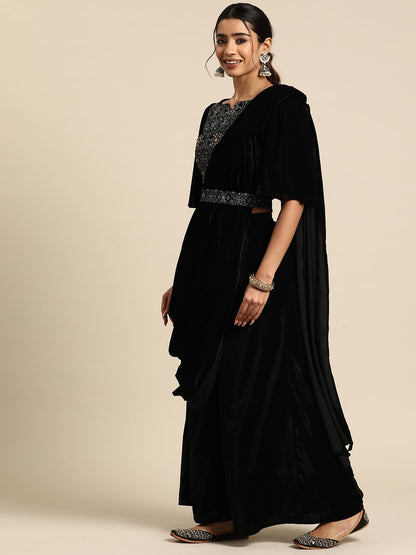Libas WomenS Velvet Saree (34767_Black)