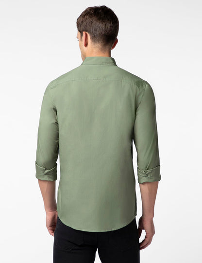 FYLTR Mens Solid 100% Cotton Casual Full Sleeves Shirt with Pocket Rifle Green
