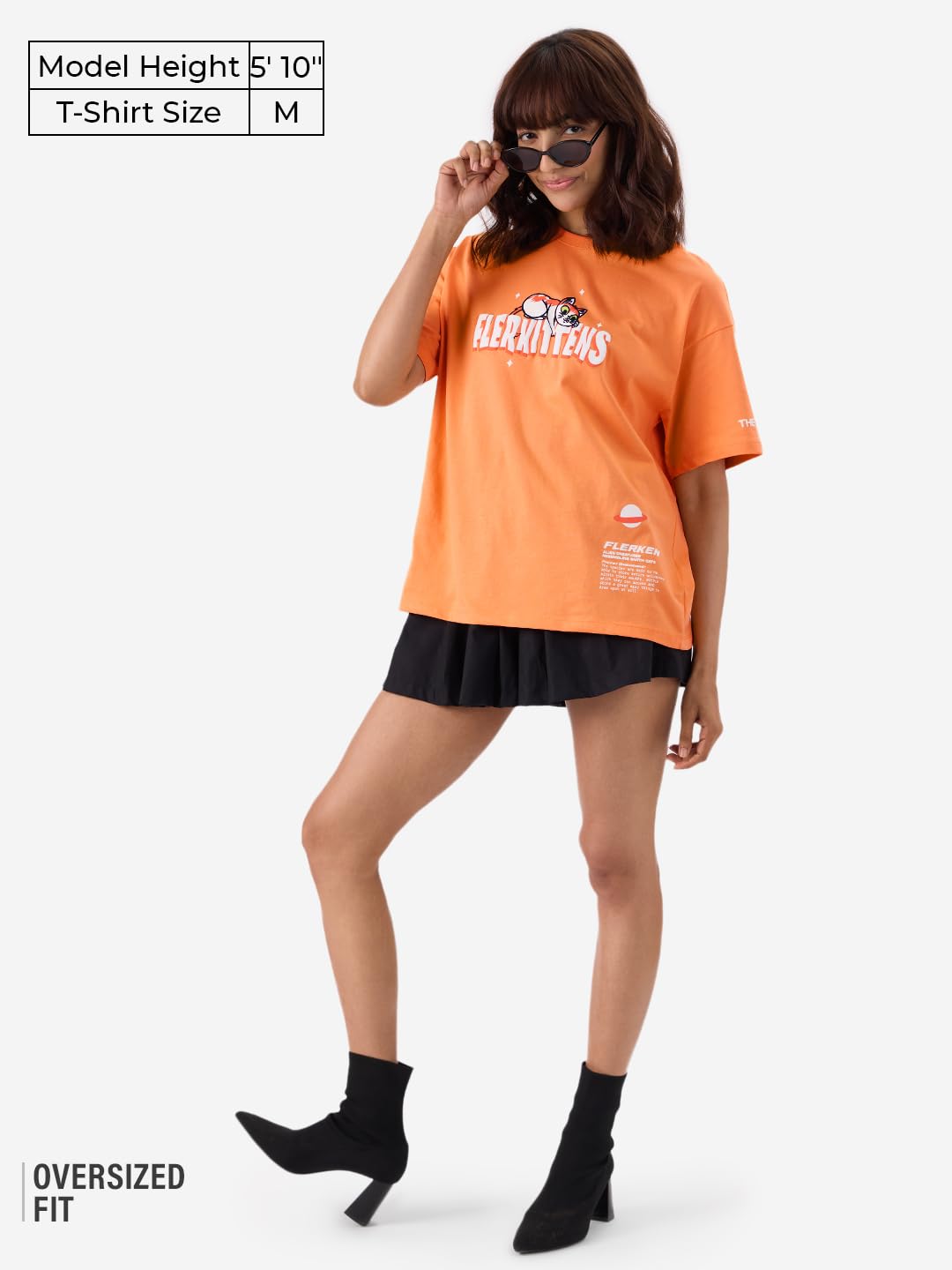 The Souled Store Official Marvel: The Marvels Flerkittens Women and Girls Short Sleeve Round Neck Orange Graphic Printed Cotton