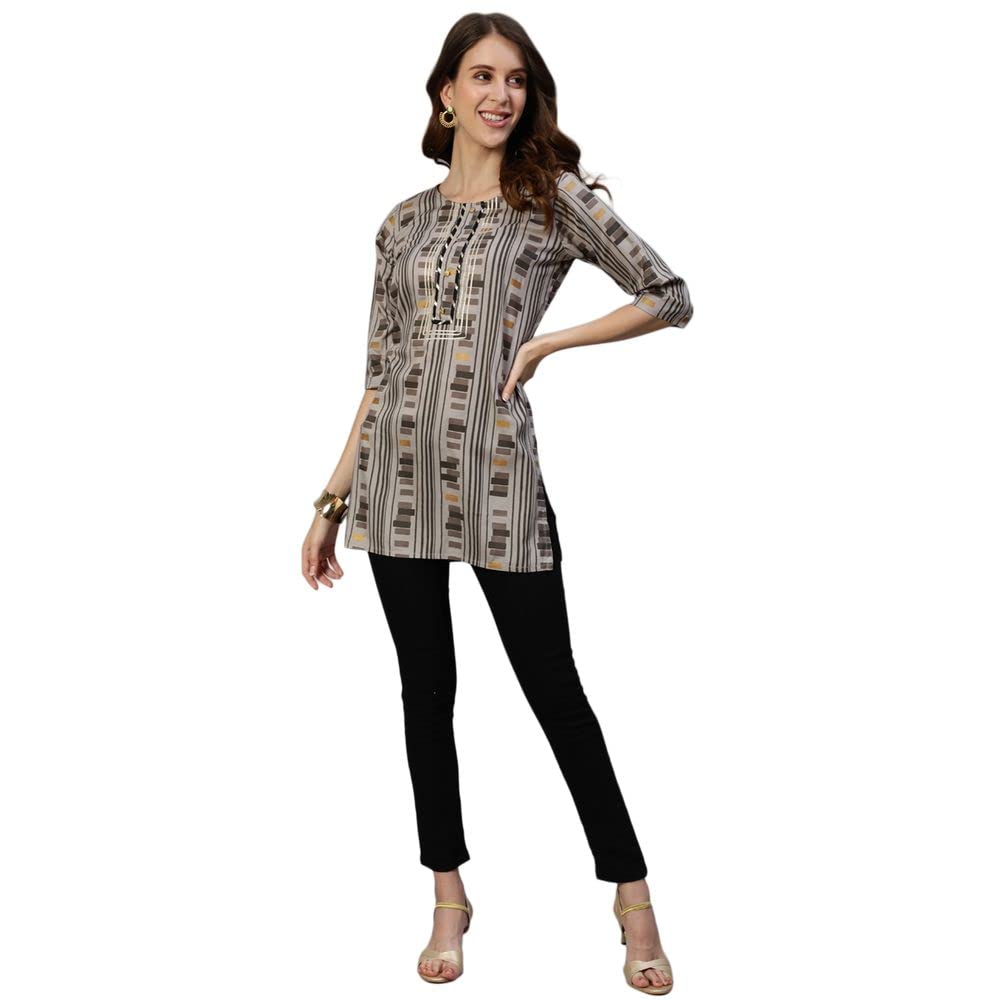anubhutee Women Grey Black Geometric Printed Straight Kurti