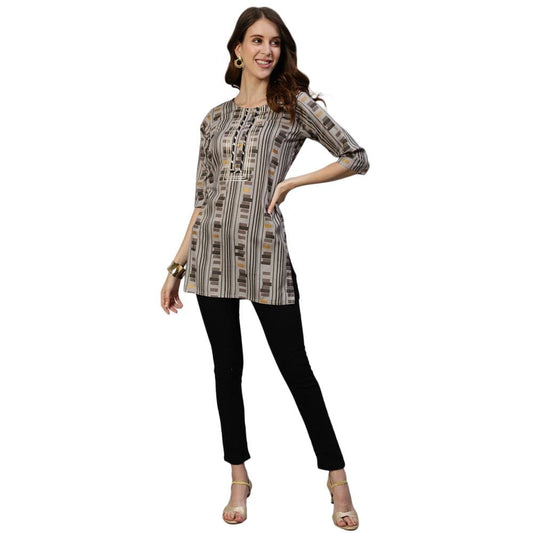 anubhutee Women Grey Black Geometric Printed Straight Kurti