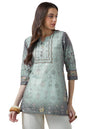 Soch Womens Powder Blue Cotton Blend Floral Embroidered Tunic with Schiffli
