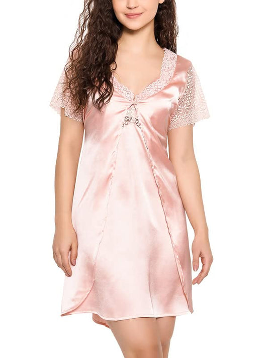 Clovia Womens Satin Chic Basic Robe (NS1490P24_Beige_XXL)