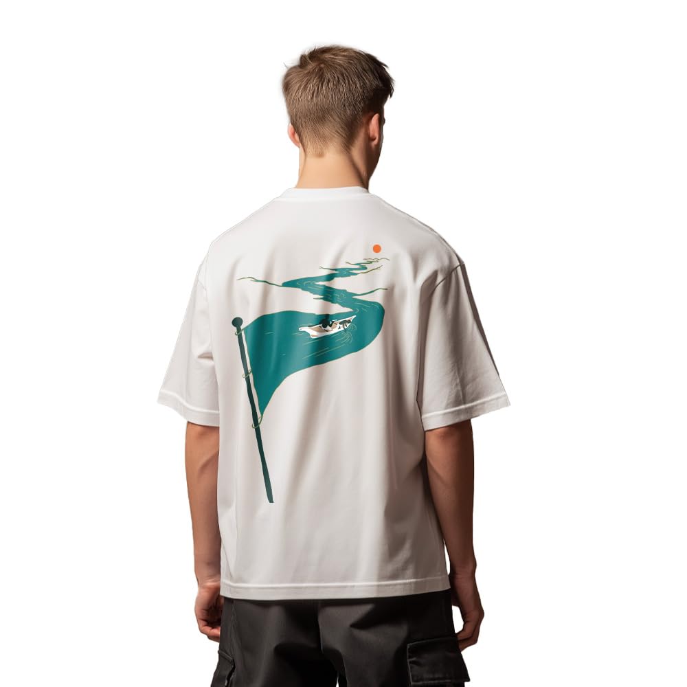 Nobero MenS Graphic Print Oversized Fit T-Shirt (1M-Twrt-C1018-Bl_Flag-White