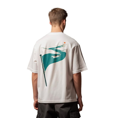 Nobero MenS Graphic Print Oversized Fit T-Shirt (1M-Twrt-C1018-Bl_Flag-White