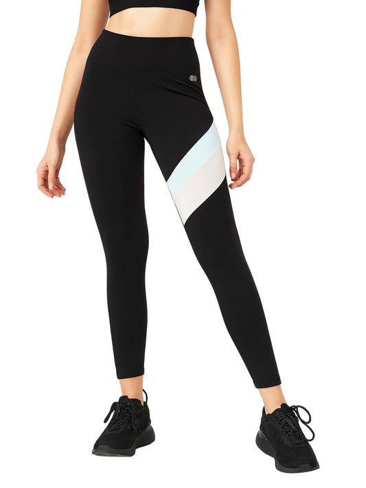 Clovia Womens Activewear Snug Fit Sports Tights with Printed Panel (AB0036B13_Black_S)