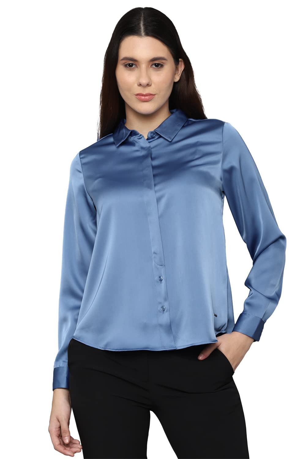 Allen Solly Women Solid Casual Cotton Full Sleeve Stretch T-Shirt