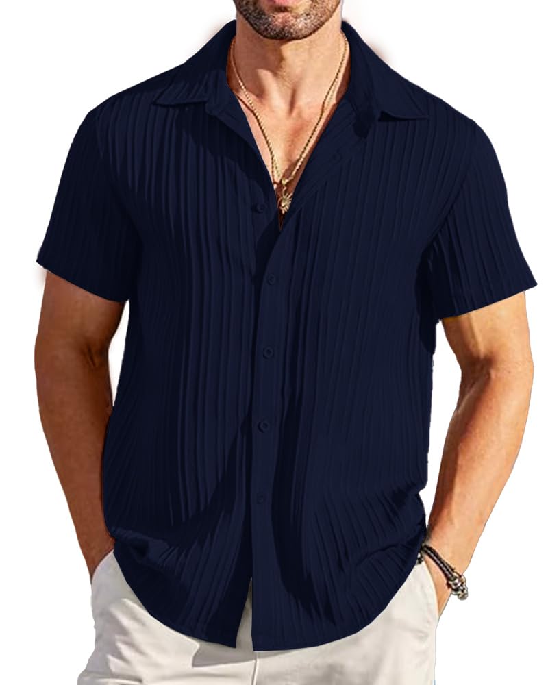 Noble Monk MenS Solid Casual Shirt |Half Sleeve | Regular Fit |Stylish Shirt For Men Navy Blue