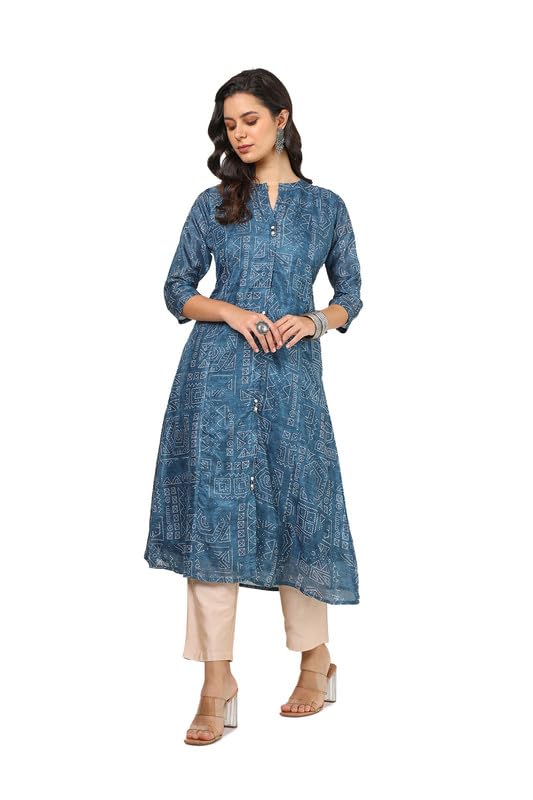 Soch Womens Blue Art Silk Bandhani Print Kurta With Beads