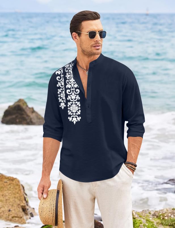 Finivo Fashion MenS Regular Fit Cotton Blend Short Kurta Shirt | Full Sleeve Ethnic Shirt With Mandarin Collar And Button Plack