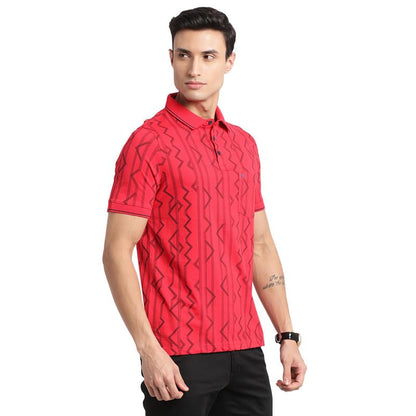 Turtle Men Cotton Stretch Red Printed Polo Neck Half Sleeve Casual T-Shirt