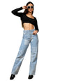 Kotty WomenS Checkered Pure Cotton Wide Leg Jeans(Blue,32)
