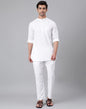 Fabindia Men's White Cotton Solid Comfort Fit 2PCSET