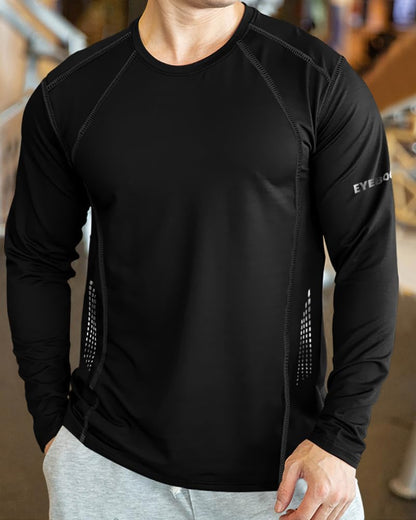 Eyebogler MenS Round Neck Solid Regular Fit Full Sleeve T-Shirt Black
