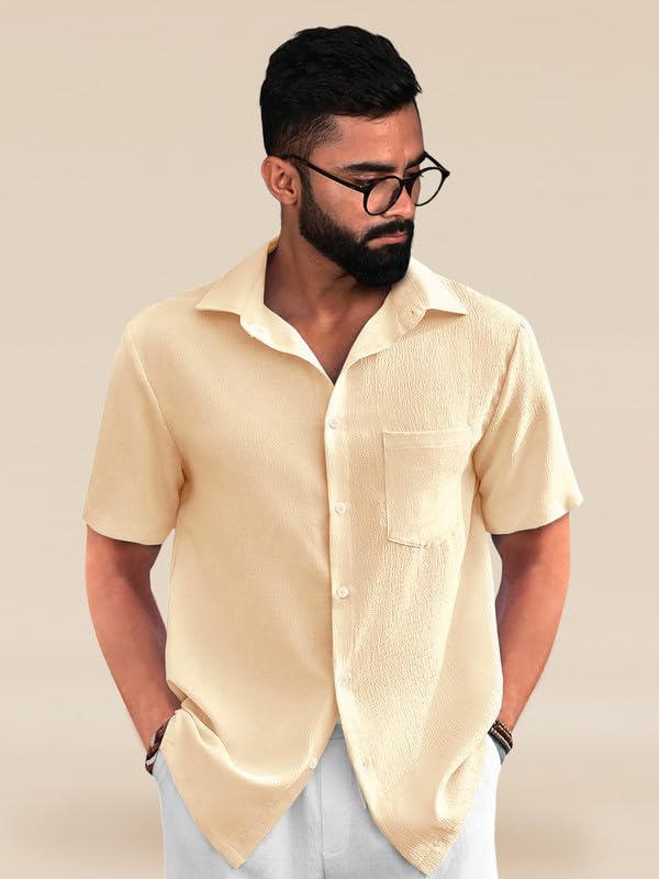 Tee Projekt Textured Shirts for Men || Casual Shirt for Men || Comfortable and Stylish for Every Wardrobe Beige