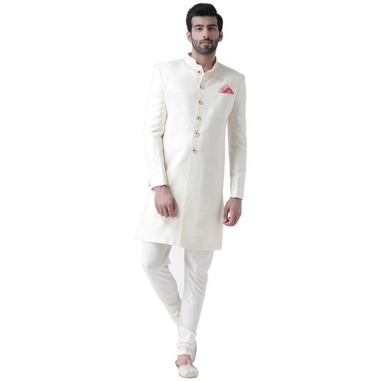 Kisah Sherwani For Men Wedding  Jacquard Indo Western Sherwani With Churidar | Designer Ethnic Outfit For Groom & Festivals, Off