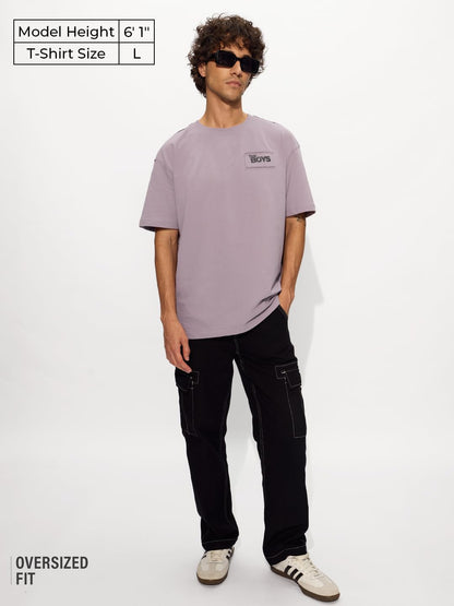 The Souled Store Official The Boys: Soldier Boy Men and Boys Short Sleeves Round Neck Purple Graphic Printed Cotton Oversized T-