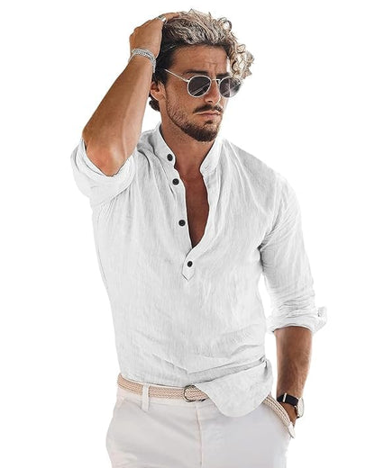 Bellstone MenS Cotton Blend Solid Regular Dress Shirt (Kurta800_Combo_White_Navy Blue_Xl