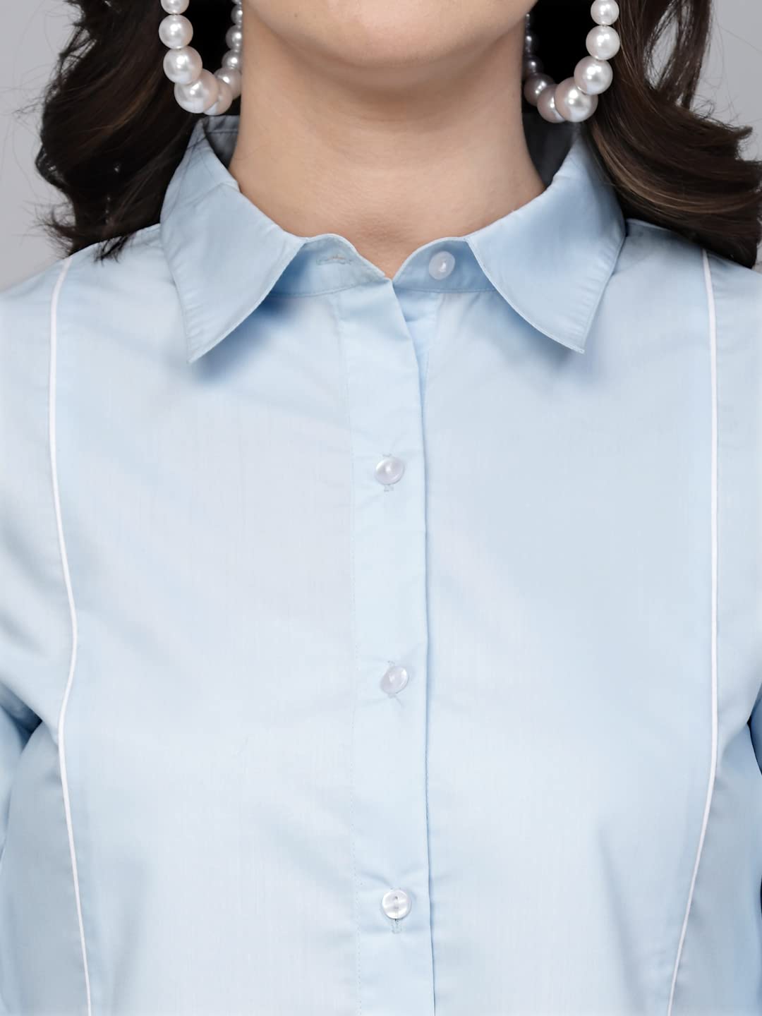 Style Quotient Women Sky Blue Solid Regular Formal Shirt