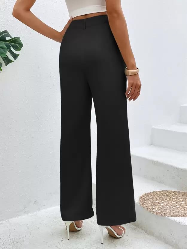 Fashion2Wear WomenS Laycra Straight Trouser With Solid Pattern Stretchable High Rise Regular Fit Classic Style And Standard Len