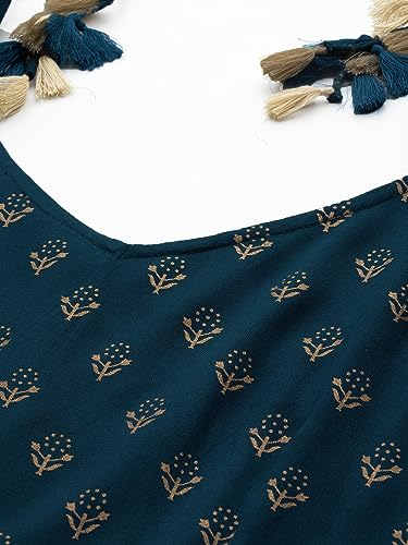 anubhutee Women's Viscose Rayon Printed Navy Blue Straight Kurti