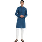 Fabindia Men Cotton Hand Block Printed Long Kurta Blue_L