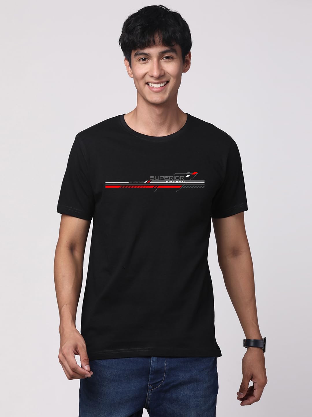 ADRO Men's Graphic Printed 100% Cotton T-Shirt - Regular Fit, Printed T-Shirts for Men (RN24-RAC-BL_Black)