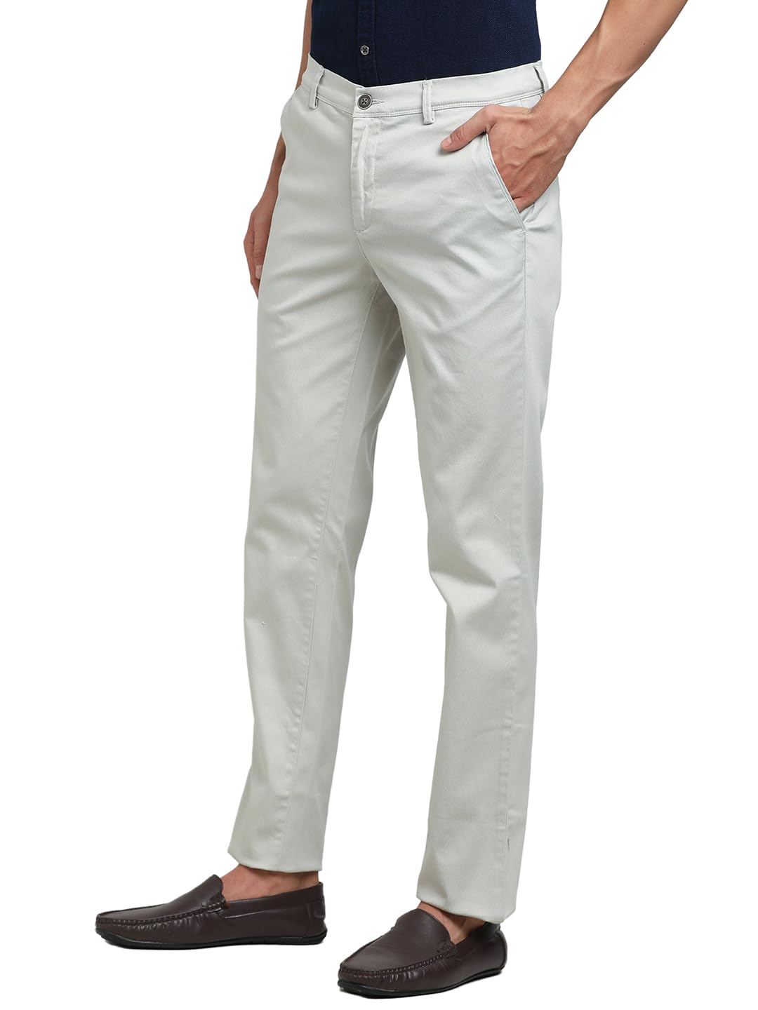 Turtle Men Cotton Stretch Ultra Slim Fit Off White Casual Trouser