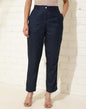 Fabindia Navy Viscose Silk Woven Slim Fit Casual Pant