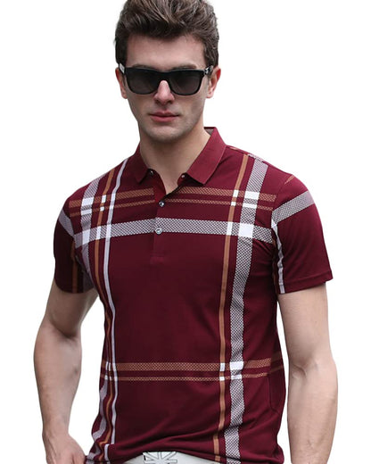 Eyebogler MenS Trendy Polo Neck Half Sleeves Regular Fit Checkered T-Shirt