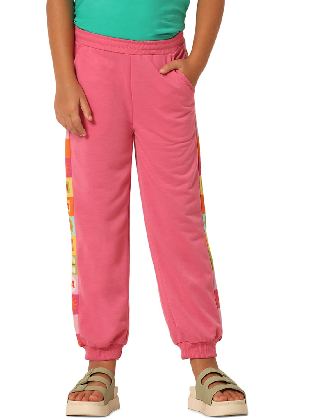 Vero Moda Girls Printed Cotton Mid Rise Pink Jogger Trackpants